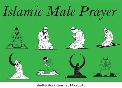 8 different types of islamic male prayer , muslim , solat 