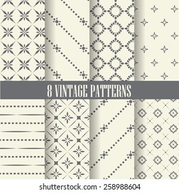 8 different vintage patterns,  Swatches, vector, Endless texture can be used for wallpaper, pattern fills, web page,background,surface 