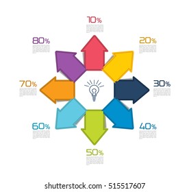 8 directions color arrows design diagram, chart, template, infographic. Vector.