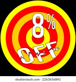 8% discount off, target in red and yellow on a black background.