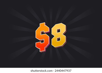 8 Dollar American Money Vektor Text Symbol. $8 USD Vereinigte Staaten Dollar Aktienvektor