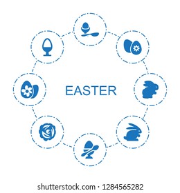 8 easter icons. Trendy easter icons white background. Included filled icons such as boiled egg, easter egg, egg, rabbit, nest. easter icon for web and mobile.