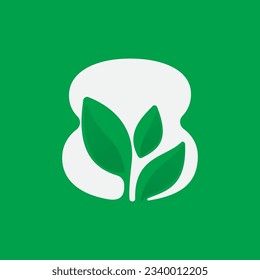 8 eco logo. Number eight with green leaves. Negative space agriculture icon. Lush foliage emblem. Vector template for seeds growing company, summer posters, waste recycling identity, nature labels.