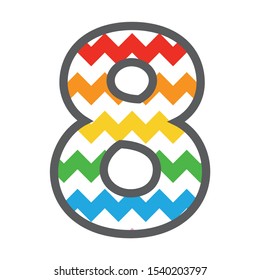 8 Eight Chevron Number with colorful rainbow pattern and grey border