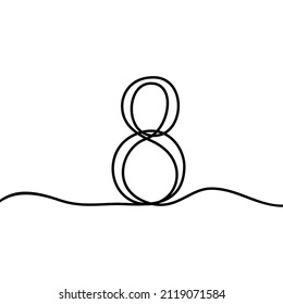 8, Eight, Figure Eight, Digit, Number Is Displayed As One Solid Line. Mathematical Symbol, Minimalistic Simple Arabic Numerals Icon, Logo. Vector Illustration