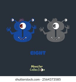 8, eight, Monster Cartoon numbers, Colourful Cartoon Monster Collection with Cute and Scary Designs