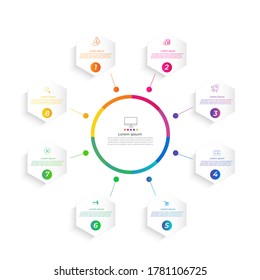 8 Elemento y partición Gradiente de color gráfico de color de papel de origami plantilla info-gráfica para la gráfica de presentación de diagrama
y concepto de negocio con 8 opciones de elementos