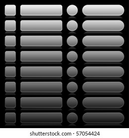 8 empty web 2.0 button navigation panel. Gray square, rectangle, round shapes with reflection on black background