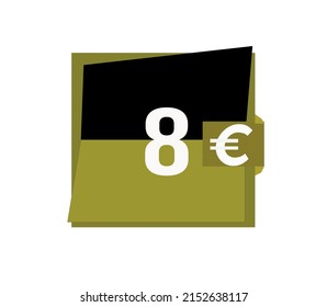 8 Euro on black and olive green background, 8€ icon. 8 euro tag