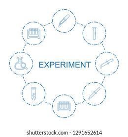 8 experiment icons. Trendy experiment icons white background. Included line icons such as pipette, test tube, test tube search. experiment icon for web and mobile.
