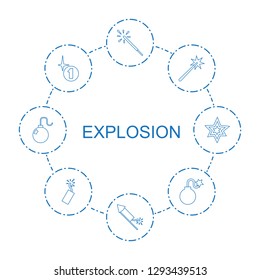 8 explosion icons. Trendy explosion icons white background. Included line icons such as sparkler, fireworks, sparklers, firework, bomb. explosion icon for web and mobile.