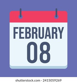 8 February Calendar. Blue Background. Vector Calendar.