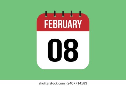 8 February calendar icon. Green calendar vector for February weekdays. Calendar page design on isolated background