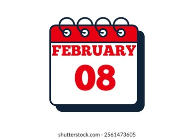 8 February calendar icon text page monthly web design on red, black and white background vector, icon, or illustration with the month of February 8