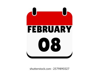 8 February calendar icon text page monthly web design on red, black and white background vector, icon, or illustration with the month of February 8