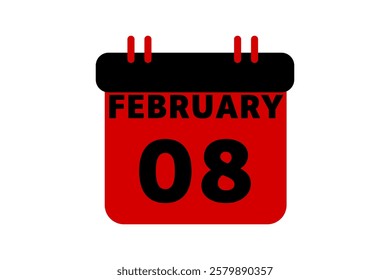 8 February calendar icon text page monthly web design on red, black and white background vector, icon, or illustration with the month of February 8