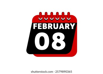 8 February calendar icon text page monthly web design on red, black and white background vector, icon, or illustration with the month of February 8