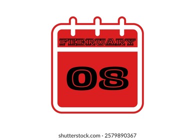8 February calendar icon text page monthly web design on red, black and white background vector, icon, or illustration with the month of February 8