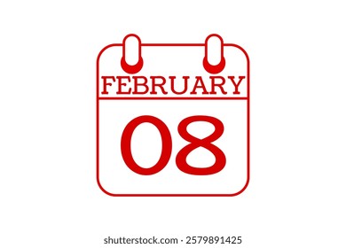 8 February calendar icon text page monthly web design on red and white background vector, icon, or illustration with the month of February 8