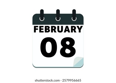8 February calendar icon text page monthly web design on red, black deep green and white background vector, icon, or illustration with the month of February 8