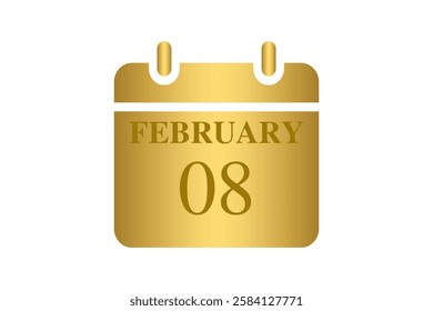 8 February calendar icon text page monthly web design on Golden and white background vector, icon, or illustration with the month of February 8