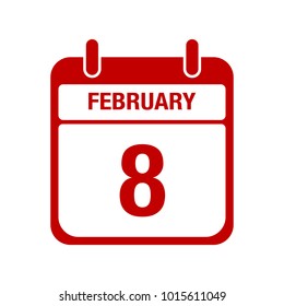 8 February calendar red icon. eight