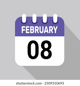 8 february calender icon text page monthly web design.