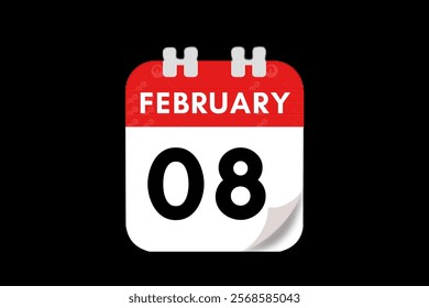 8 February month single day vector, illustration, calendar with red, gray, white and black color background calendar February 8