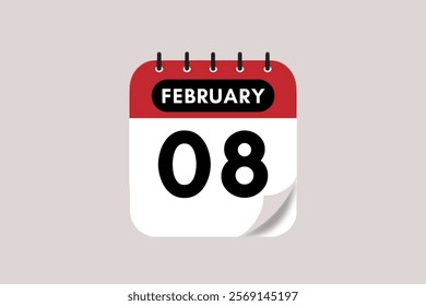 8 February month single day vector, illustration, calendar with maroon, rose and white color background calendar February 8