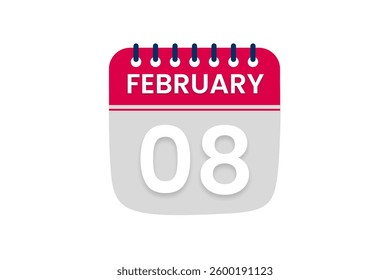 8 February month single day vector, illustration, calendar with red, off white and white color background calendar February 8