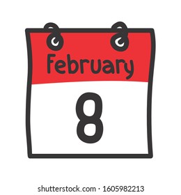 8 February. Vector flat daily calendar icon. Date and time, day, month. Holiday