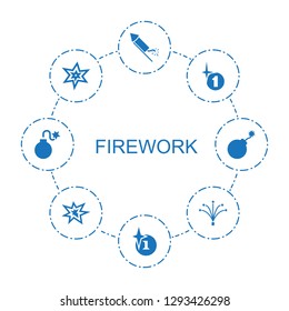 8 firework icons. Trendy firework icons white background. Included filled icons such as fireworks, explosion. firework icon for web and mobile.