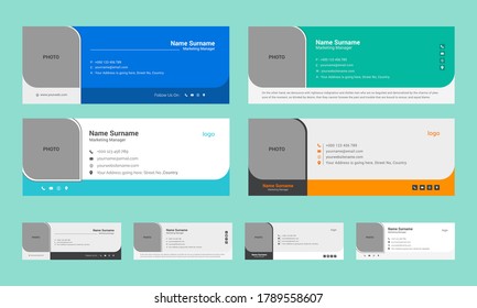 8 Flat email signature template with different colors. Modern and Corporate.
