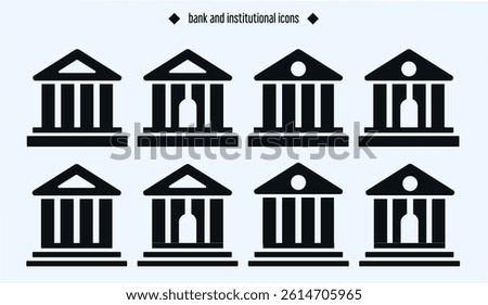 8 flat icons set, banking and institution building