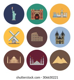 8 flat landmark icons