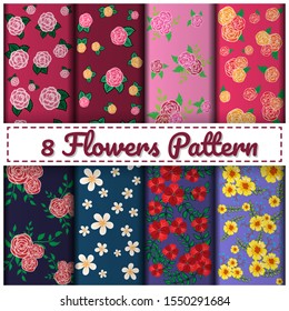 8 Flower Pattern and seamless backround.