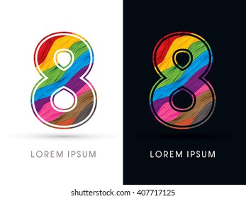 8 Font , colorful wave, designed using colorful grunge brush graphic vector