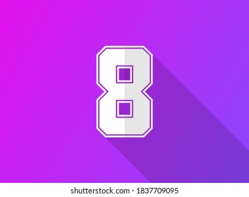 8 fuente, diseño dinámico moderno con sombra larga sobre fondo de gradiente púrpura. Para logotipo, etiqueta de marca, elementos de diseño, aplicación y más. Ilustración del vector