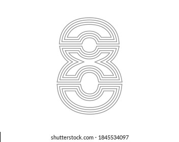 8 font number vector.  Condensed thin, Parallel stylize line letter. Thin monochrome, typography design. İsolated on white background
