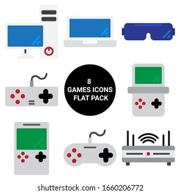 8 iconos de juegos empaquetan VECTOR PLANO