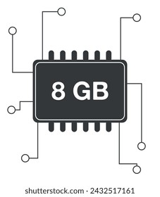 8 GB Ram. Ram memory with electrical circuits, technology and computer processing concept