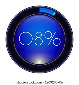 8% Glass blue  Vector loader progress button. step by step zero to hundred. 3D high quality premium well aligned graphic