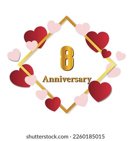 8 glossy gold number vector set. Realistic romantic typeface. Decorative numbers for Valentines, Mothers day, wedding banner, cover, birthday or anniversary, holiday party.