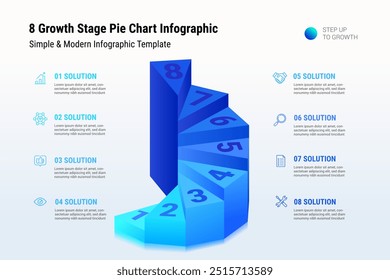 8 Wachstums-Stadium Tortendiagramm Infografik, Business modern blau Schlüssel Erfolgsfaktoren Diagramm 3D Podium