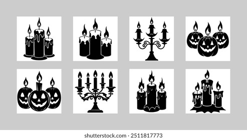8 Halloween Candle Vector Icons: Spooky Graphic Elements Set
