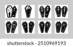 8 Halloween Vector Coffin Set Illustration for Spooky Designs | Gothic Style Art