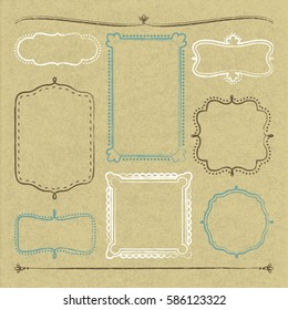 8 hand drawn frames on cardboard with vector illustration