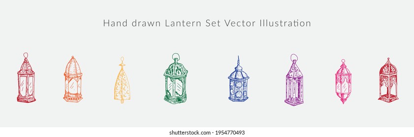 8 Hand drawn Lantern Set Vector Illustration 