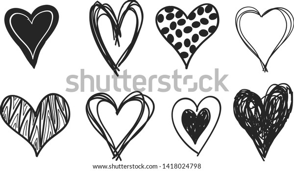 8 Hand Sketched Black Heart Vectors Stock Vector (Royalty Free) 1418024798