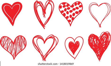 8 Hand Sketched Red Heart Vectors Stock Vector (Royalty Free ...